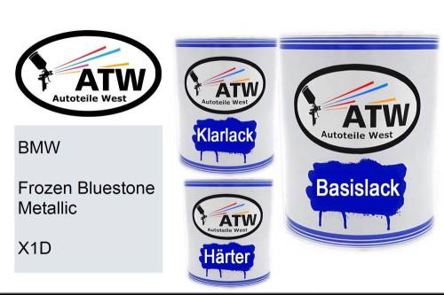 BMW, Frozen Bluestone Metallic, X1D: 1L Lackdose + 1L Klarlack + 500ml Härter - Set, von ATW Autoteile West.
